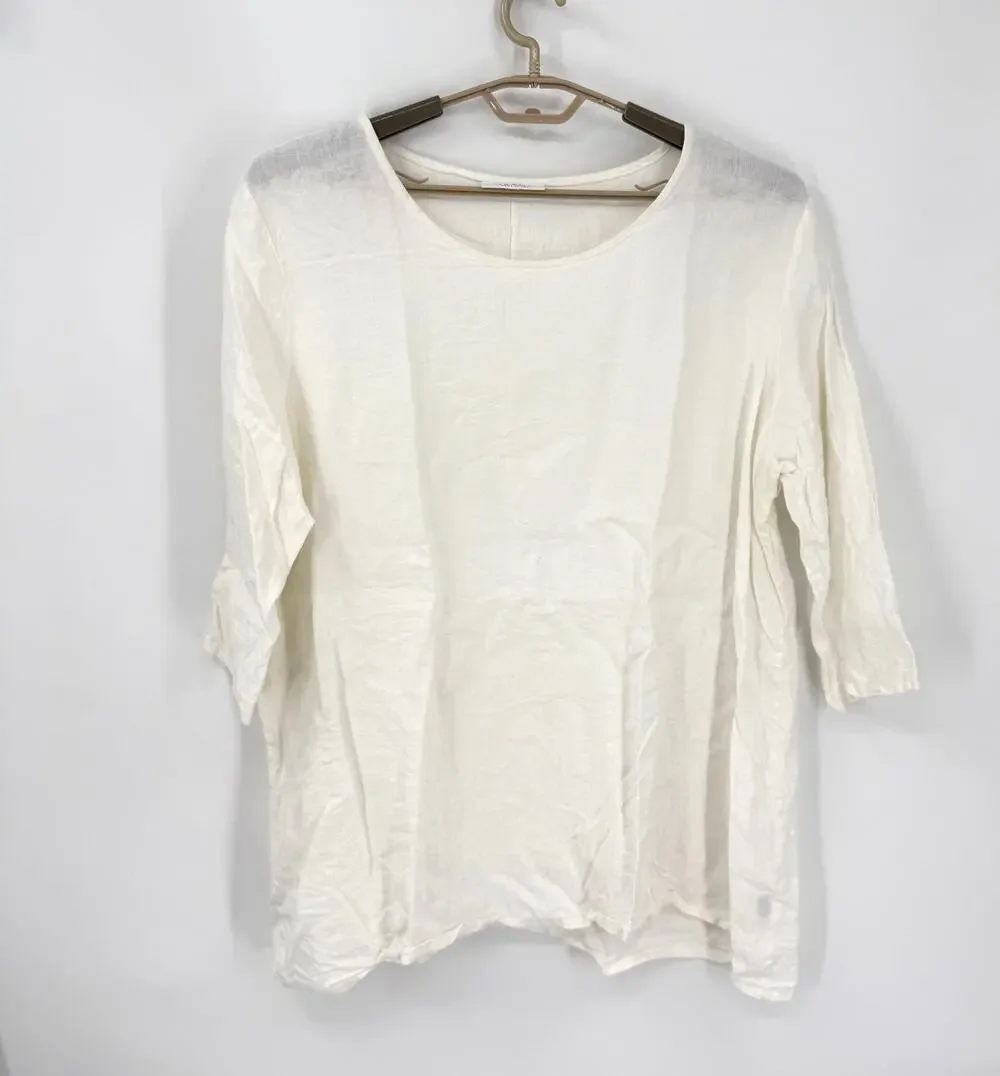 Bryn Walker 100% Linen Tunic Top Boxy Oversize 3/4 Sleeves White Size Large